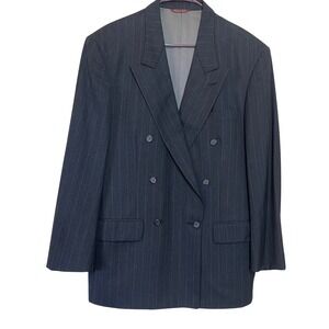 Vintage CRICKETEER Men's Pinstripe Double Breasted Wool Blazer Gray 44R